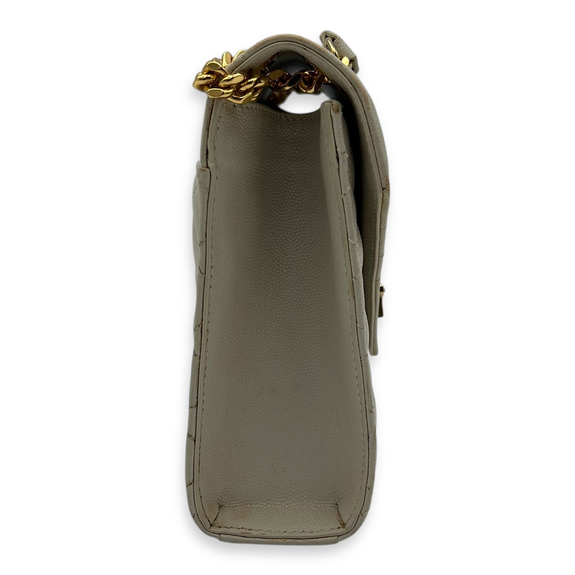 Saint Laurent Envelope Shoulder Bag White in Caviar Leather, Gold hardware_3