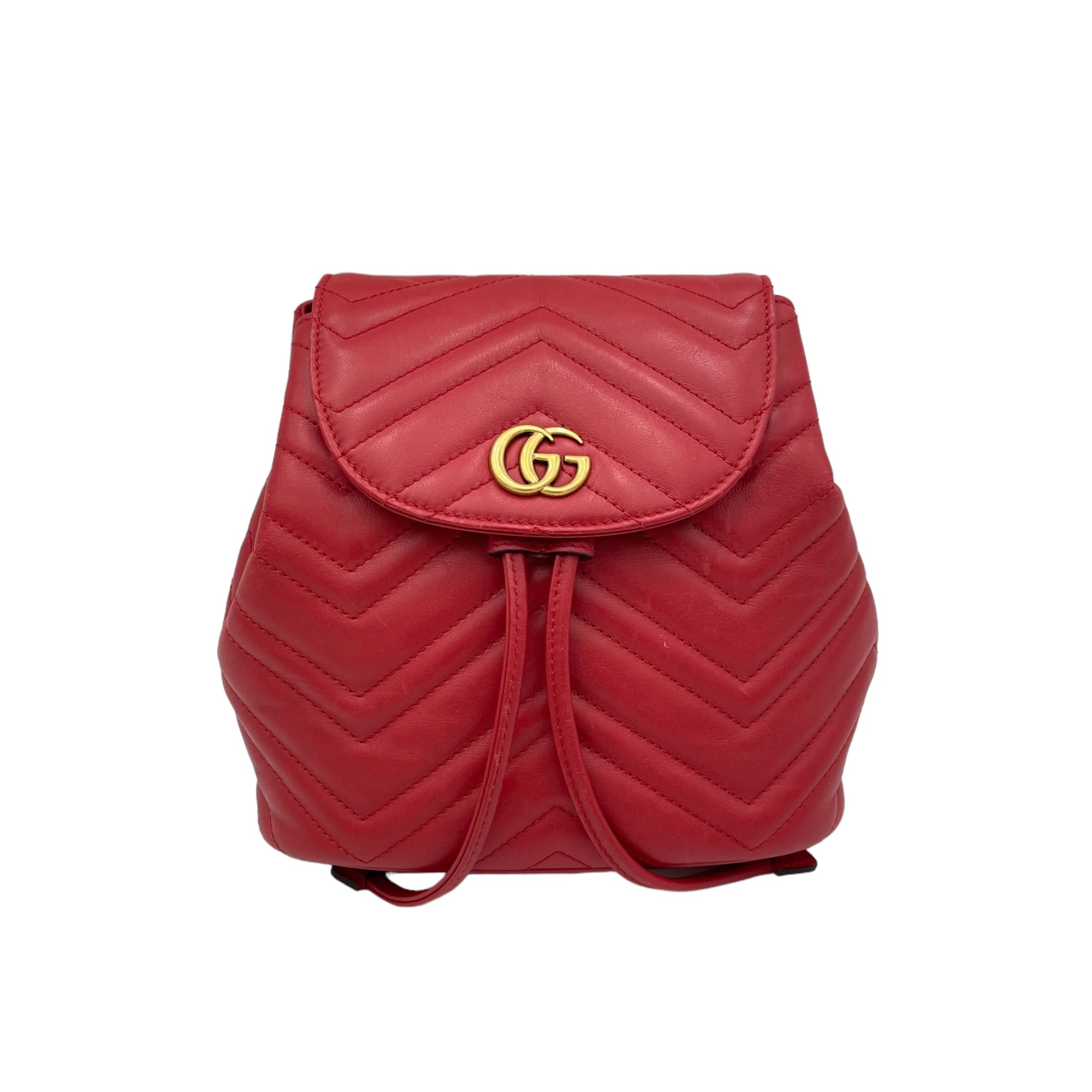 Marmont Red Backpack in Calfskin, Gold hardware