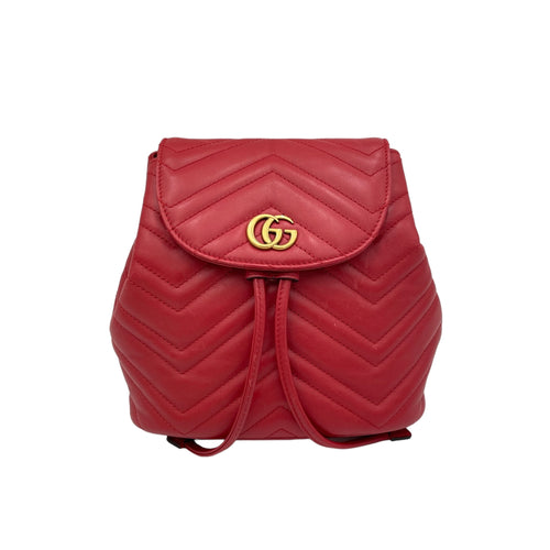 Marmont Red Backpack in Calfskin, Gold hardware