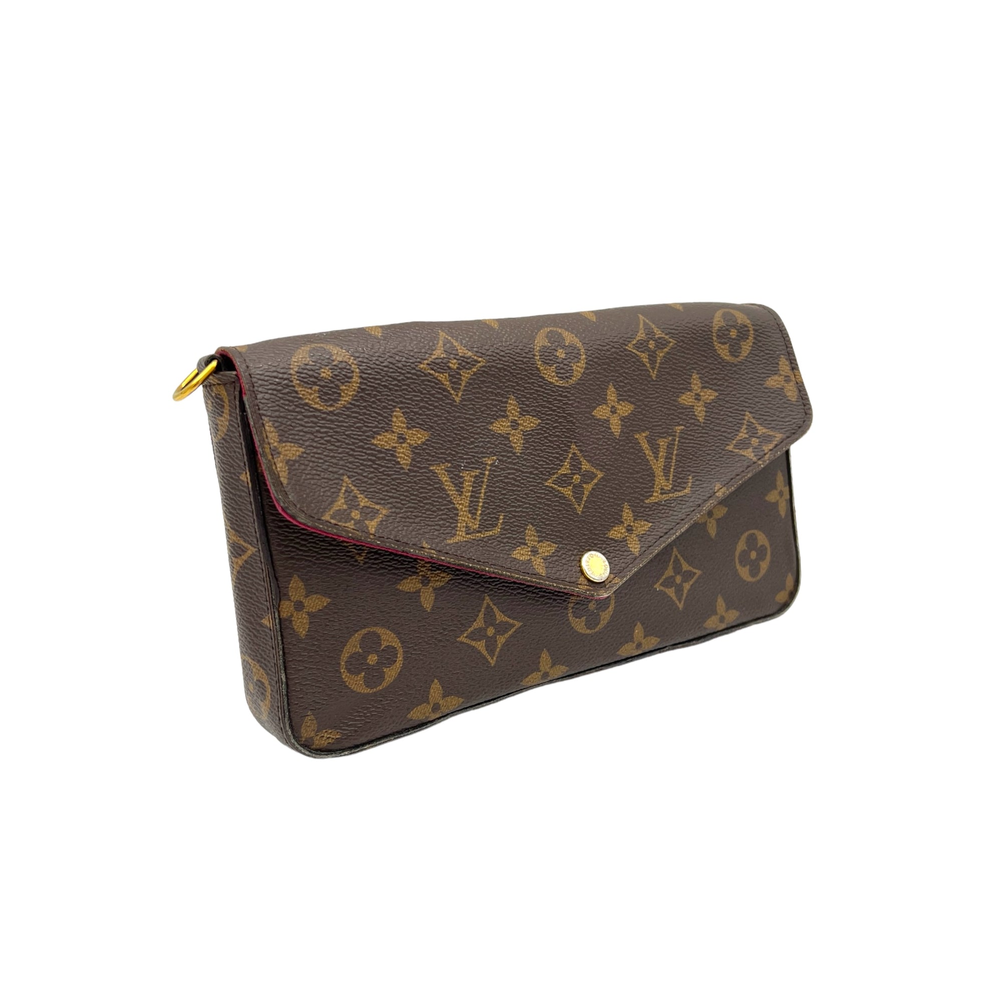 Felicie Brown Crossbody Bag in Monogram Coated Canvas, Gold hardware