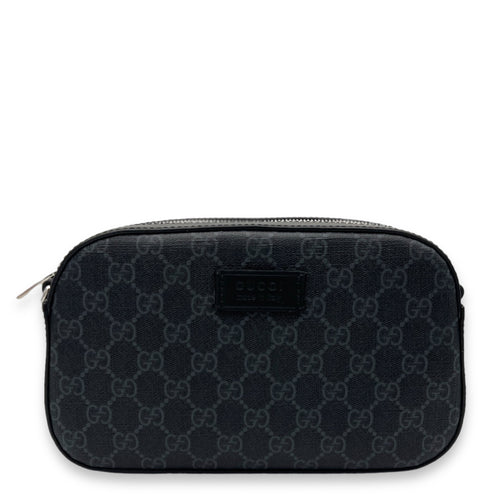 GG Supreme Black Crossbody Bag in Monogram Coated Canvas, Silver hardware