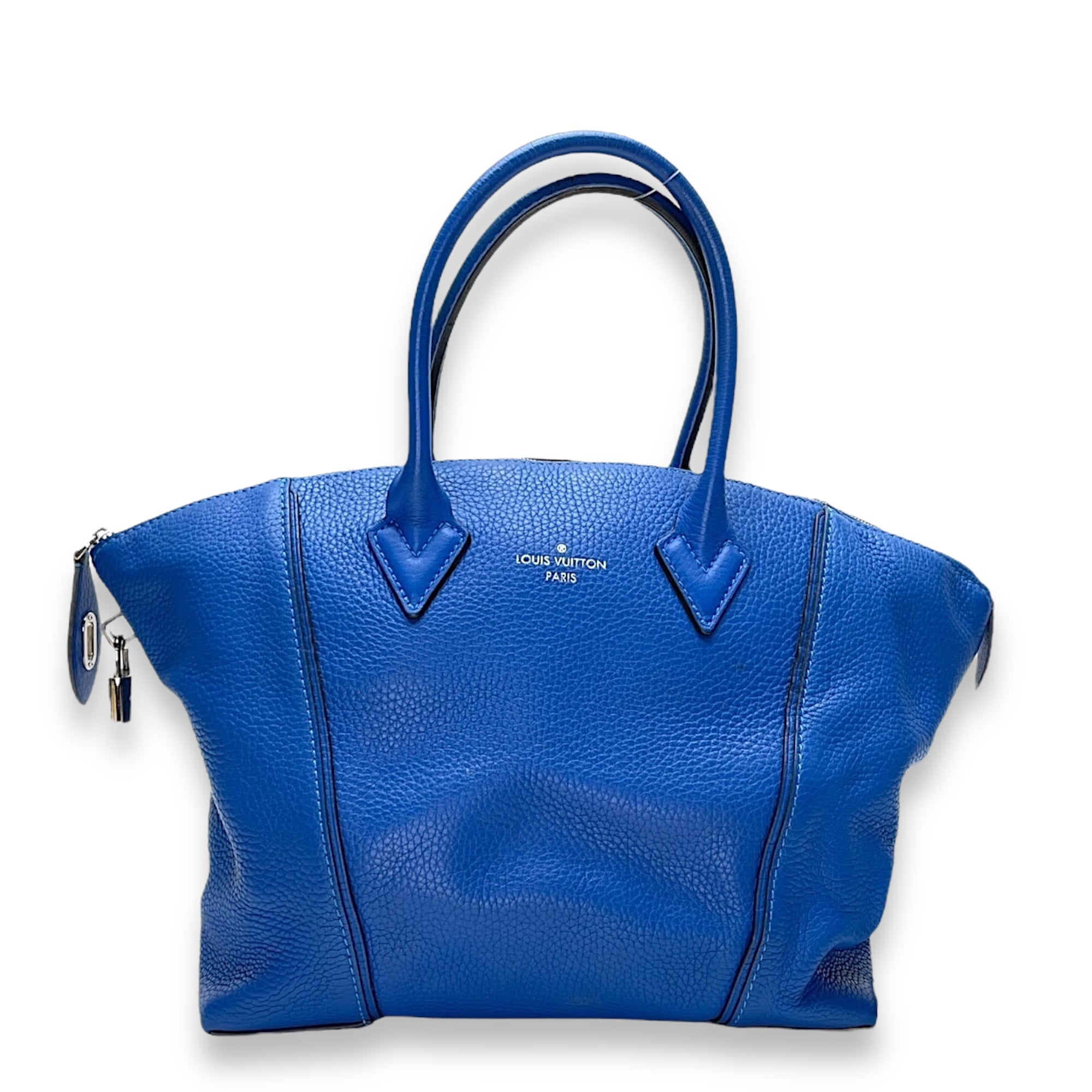 LockIt PM Blue Top Handle Bag in Calfskin, Gold hardware