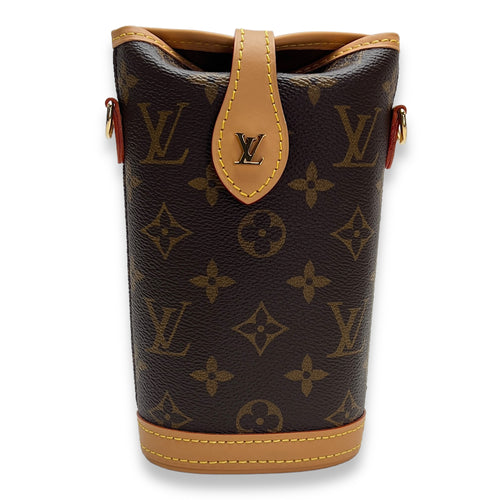 Fold Me Brown Crossbody Bag in Monogram Coated Canvas, Gold hardware