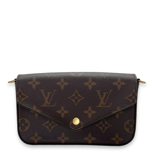 Felicie Strap & Go Brown Crossbody Bag in Monogram Coated Canvas, Gold hardware