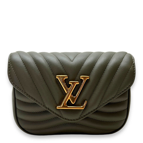 New Wave Multi-Pochette Green Crossbody Bag in Calfskin, Gold hardware