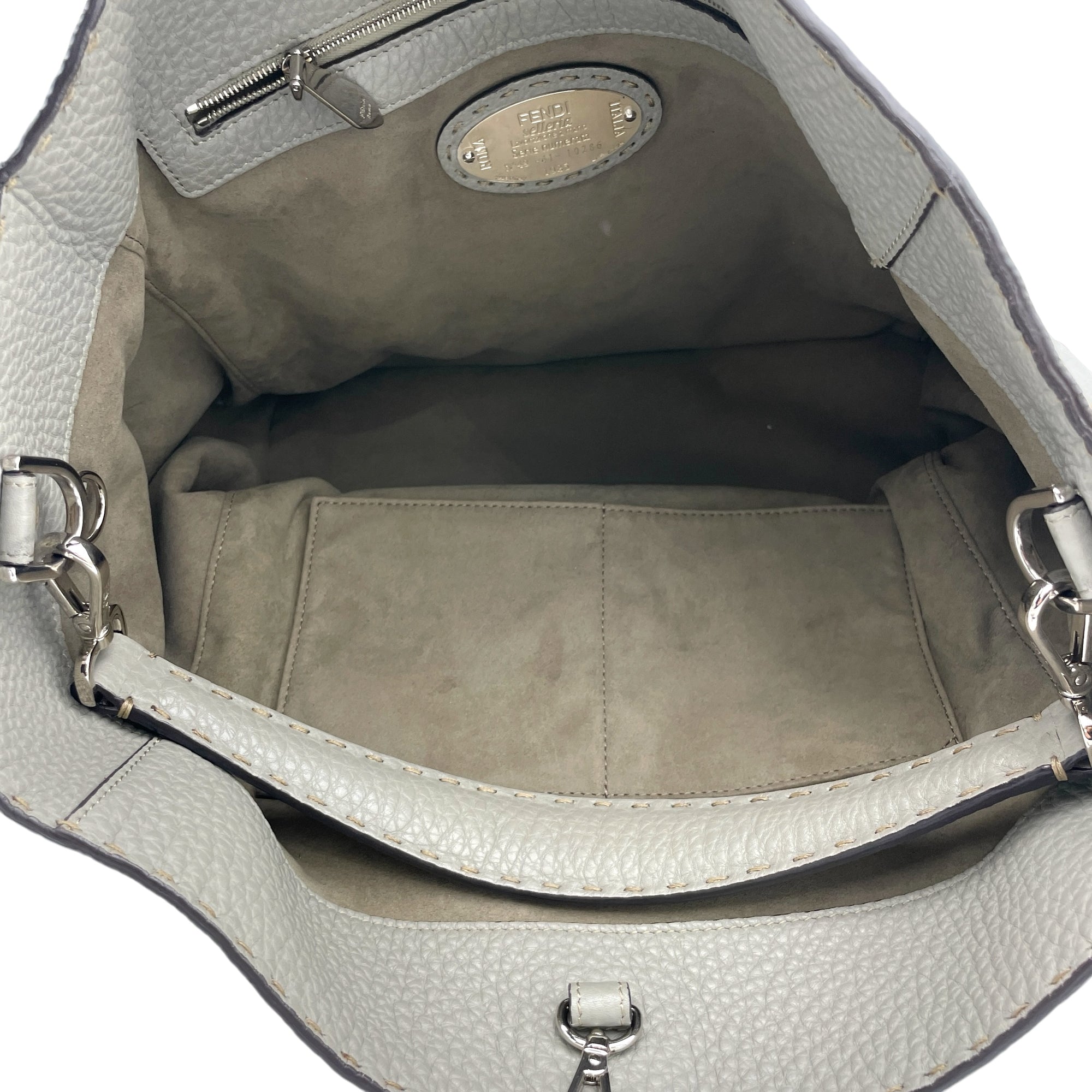 Selleria Anna Grey Bucket Bag in Calfskin, Silver hardware