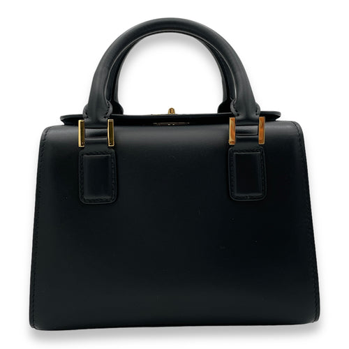 Boston Top Handle Bag  Black in Box Calfskin , Gold Hardware