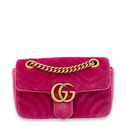 GG Marmont Mini Pink Shoulder Bag in Velvet, Gold hardware