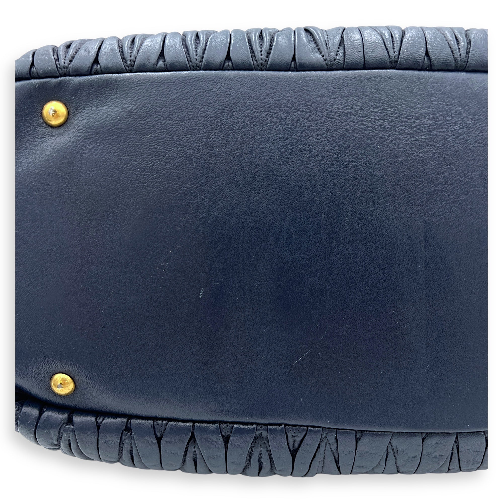 Matelassé Top Handle Bag Blue in Lambskin, Gold hardware