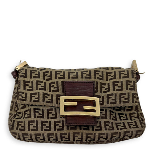 Fendi Baguette Crossbody Bag Brown in Jacquard, Gold hardware_1