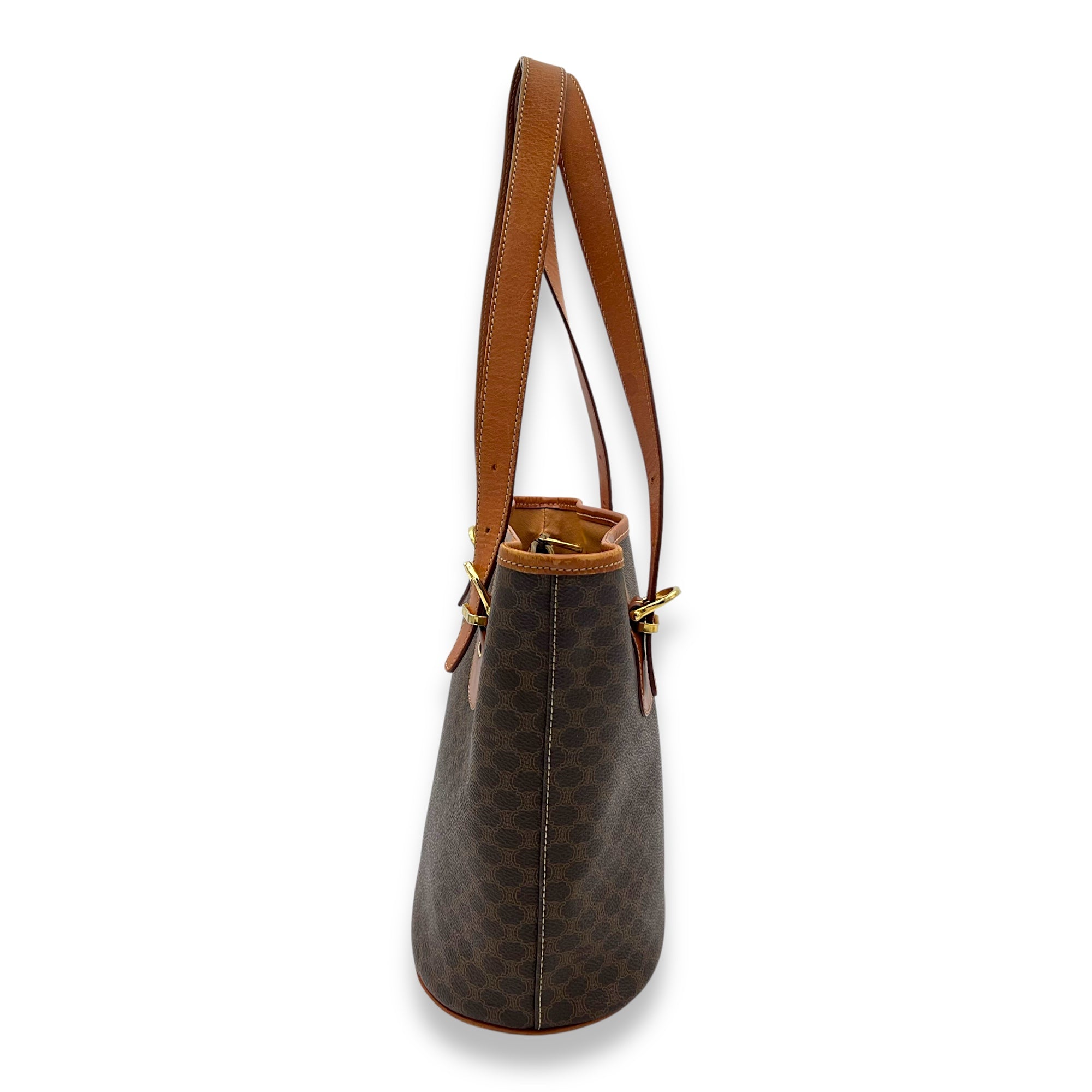 Celine Macadam Tote Bag Brown in Coated Canvas, Gold hardware_4