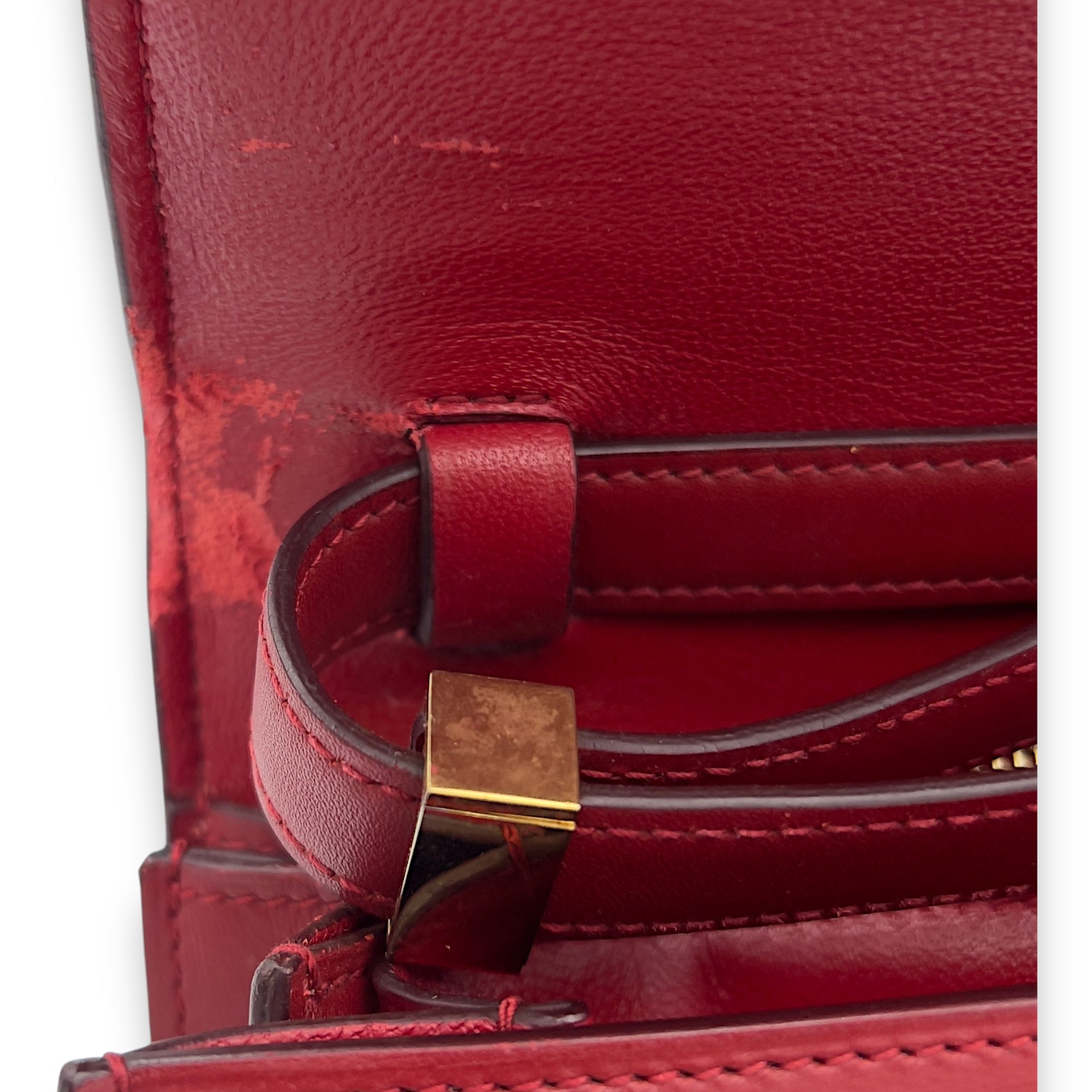 Celine Box Medium Red Shoulder Bag in Calfskin, Gold hardware_1