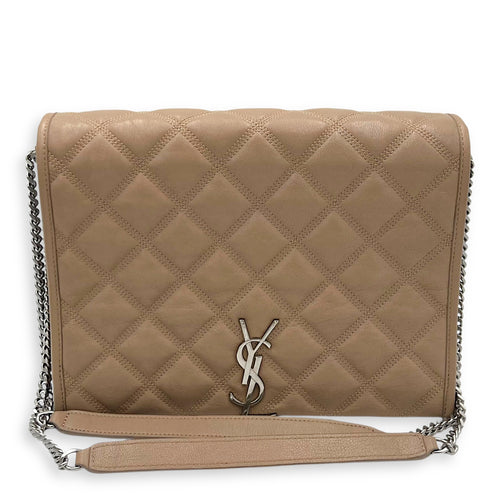 Saint Laurent Becky Shoulder Bag Beige in Goat Leather, Silver hardware_17