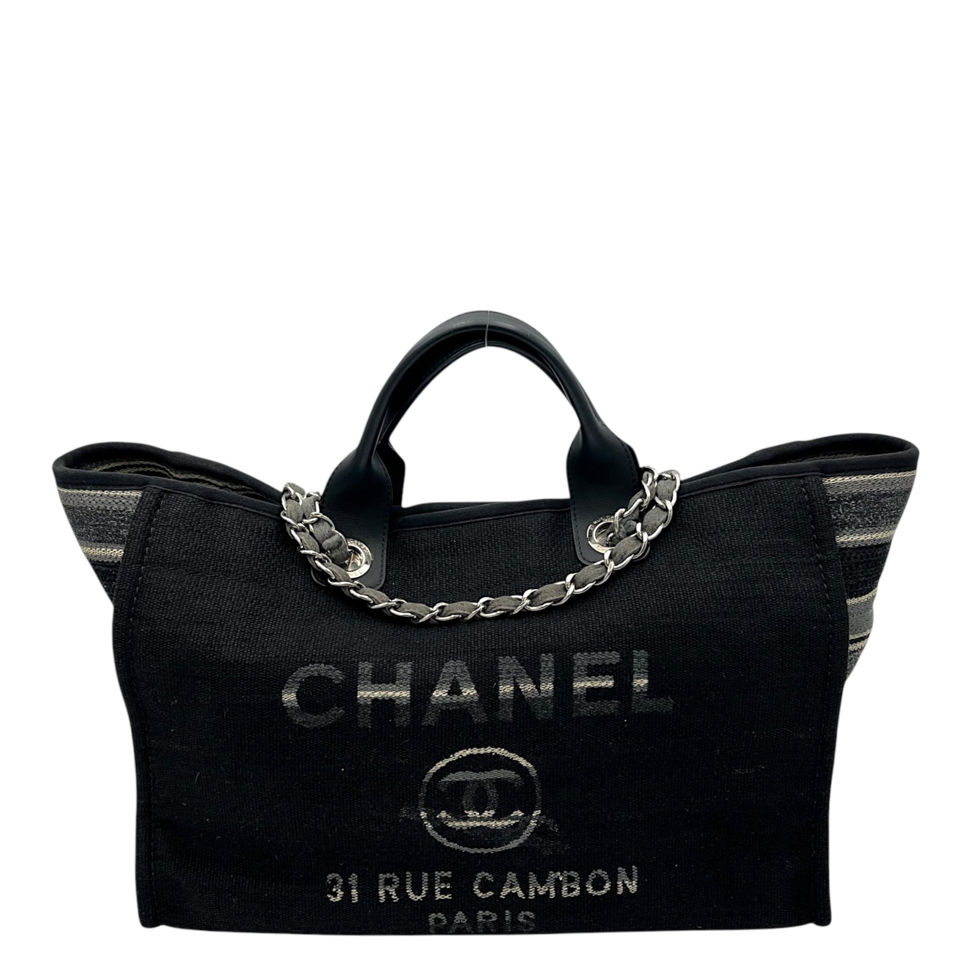 Chanel Deauville Tote Bag Black in Canvas, Silver hardware_1