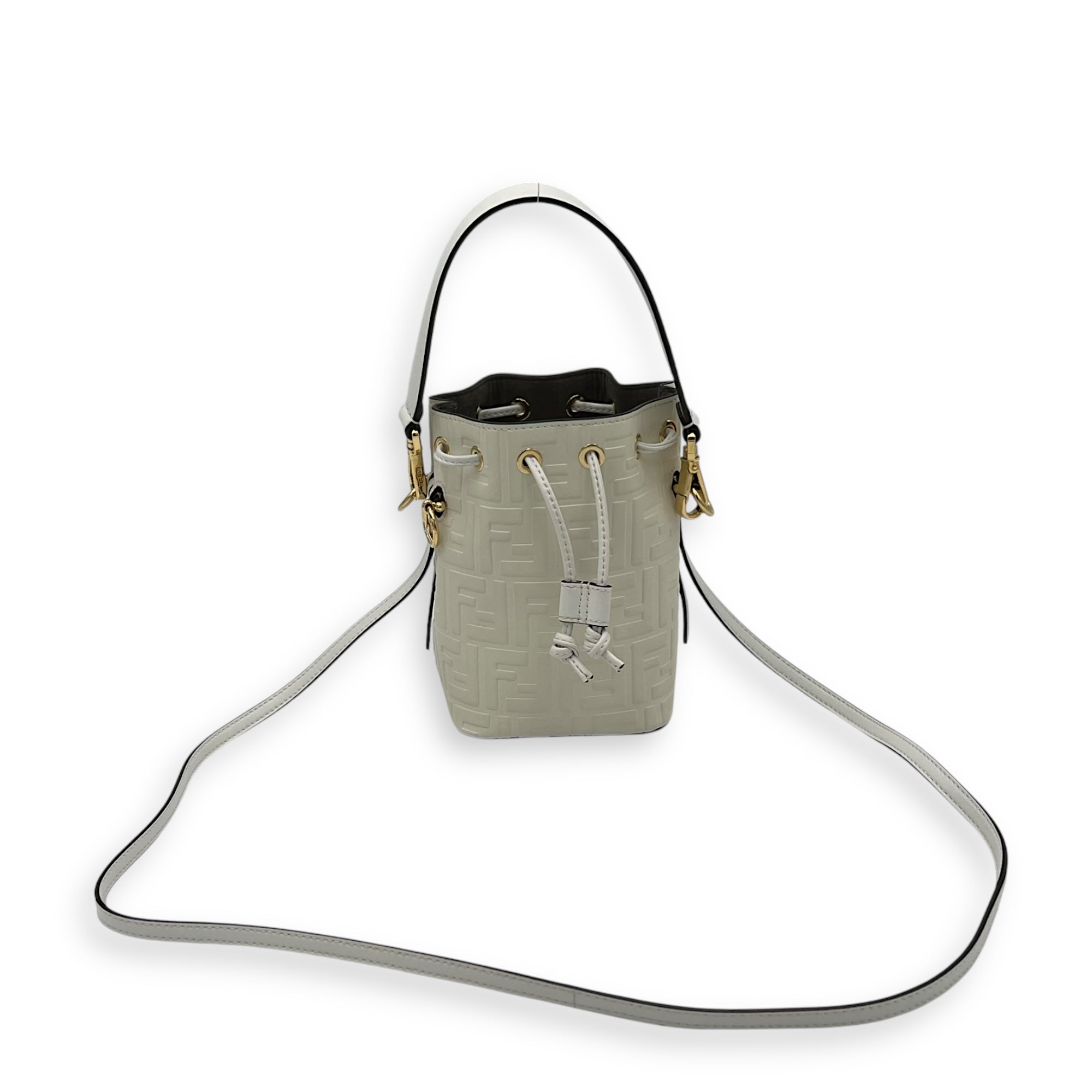 Fendi Mon Tresor Mini White Bucket Bag in Calfskin, Gold hardware_1