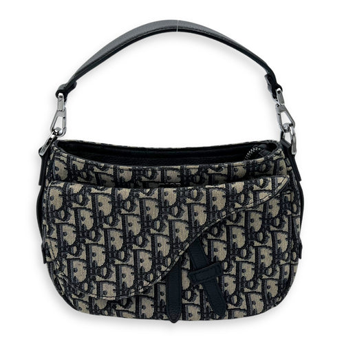 Christian Dior Saddle Oblique Mini Blue Crossbody Bag in Jacquard, Silver hardware_1