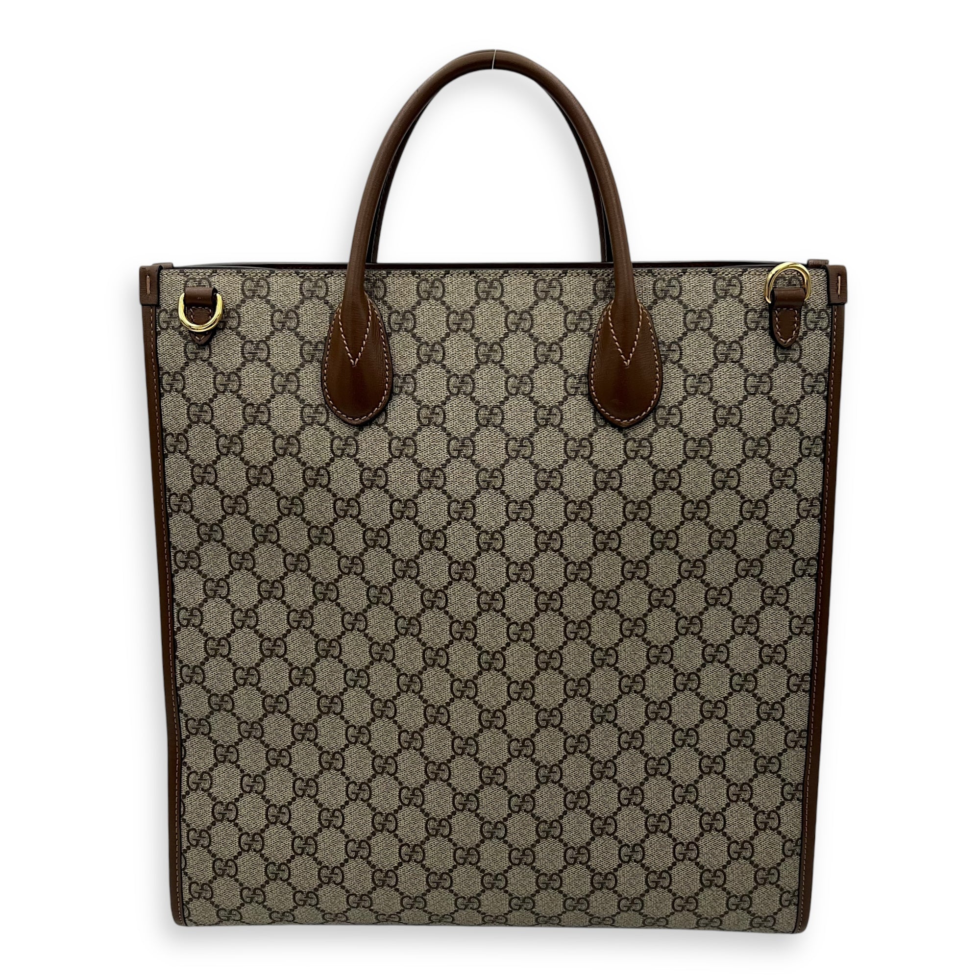 Gucci Interlocking G Brown Top Handle Bag in Coated Canvas, Gold hardware_2