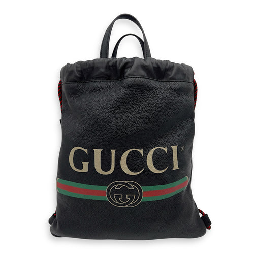 Gucci Logo Black Drawstring Backpack in Calfskin_7