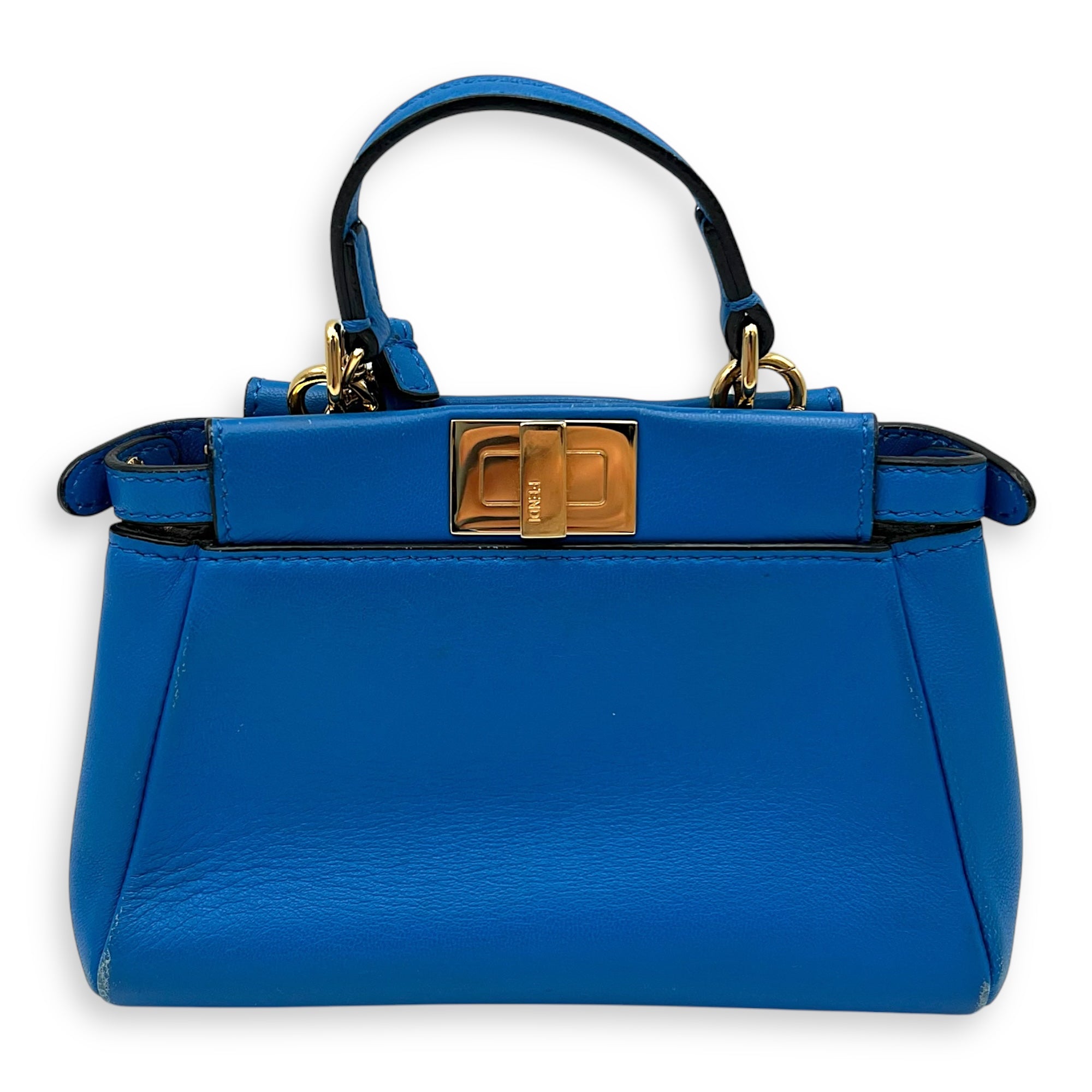 Fendi Peekaboo Top Handle Bag Micro Blue in Calfskin , Gold