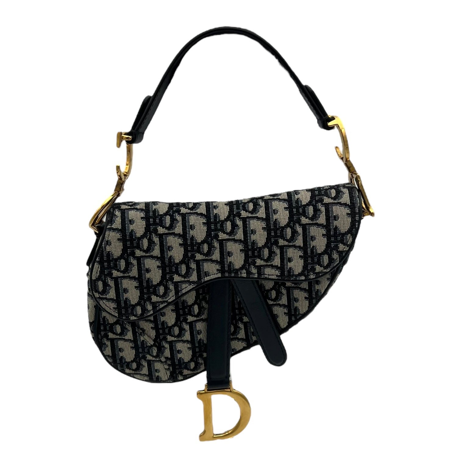 Christian Dior Saddle Top Handle Bag Blue in Jacquard, Gold hardware_1