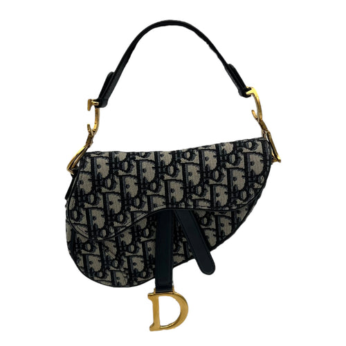 Christian Dior Saddle Top Handle Bag Blue in Jacquard, Gold hardware_1