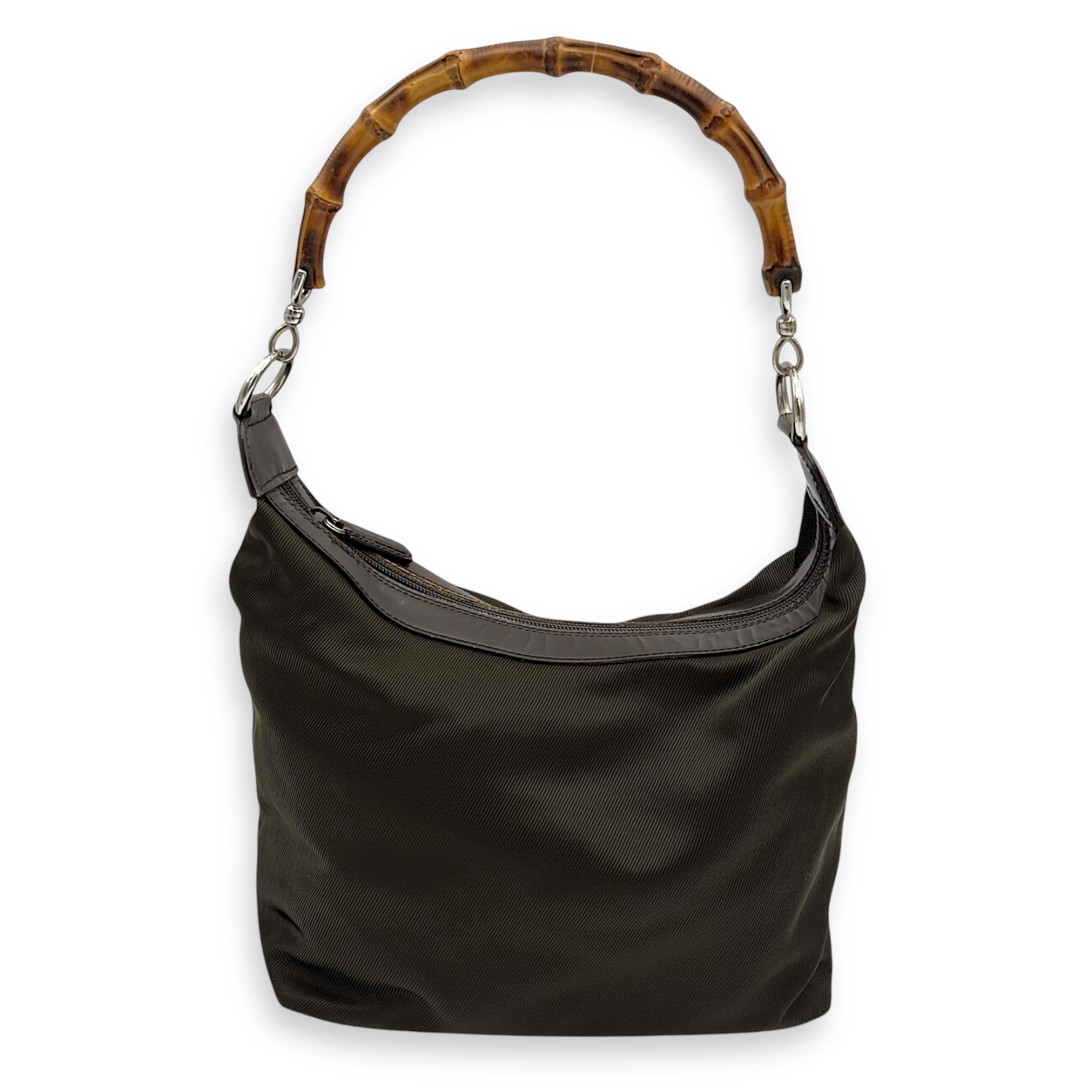 Gucci Bamboo Shoulder Bag Brown in Canvas, Silver hardware_1