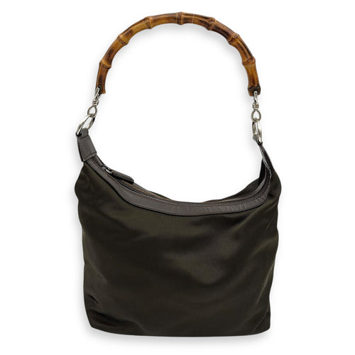 Gucci Bamboo Shoulder Bag Brown in Canvas, Silver hardware_1