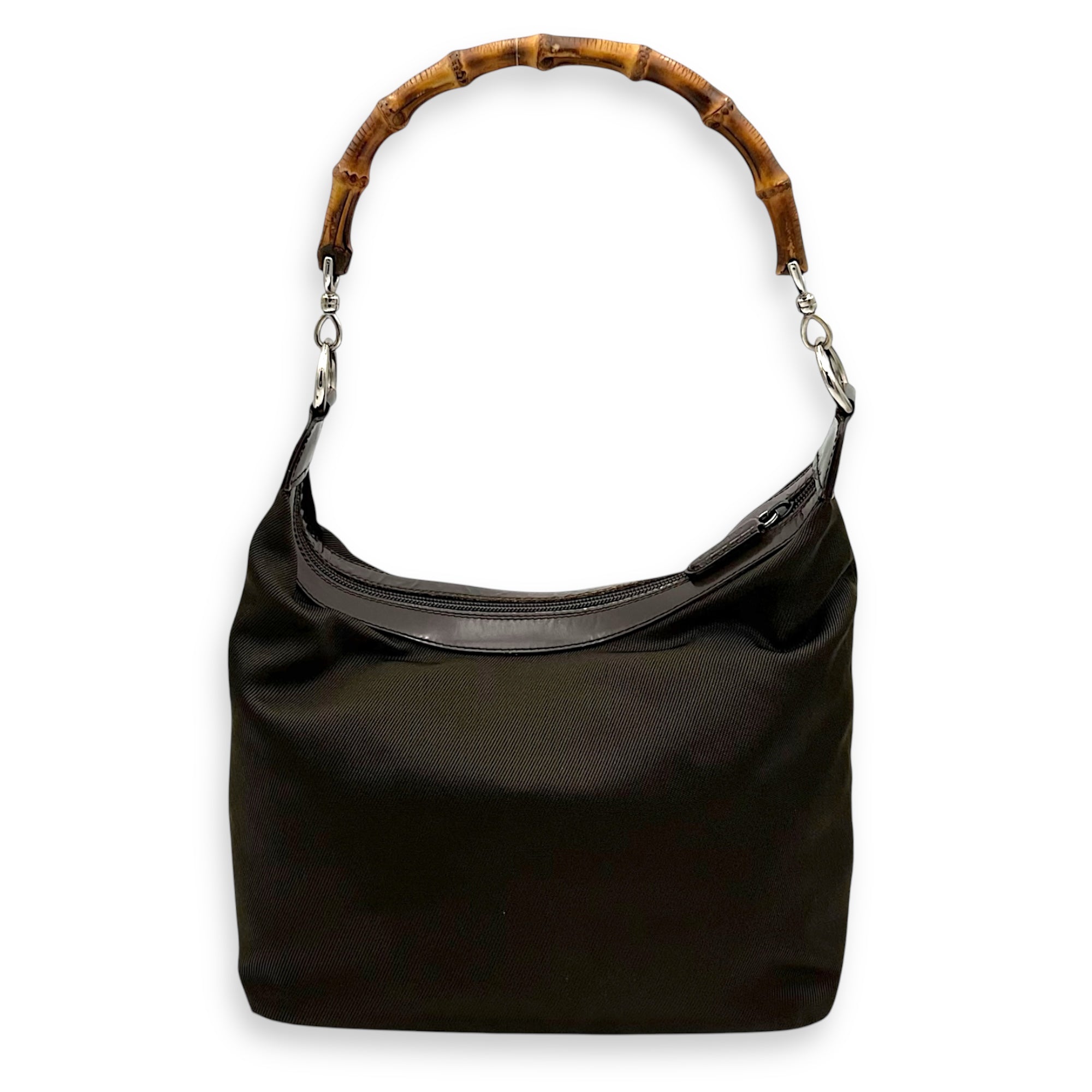 Gucci Bamboo Shoulder Bag Brown in Canvas, Silver hardware_2