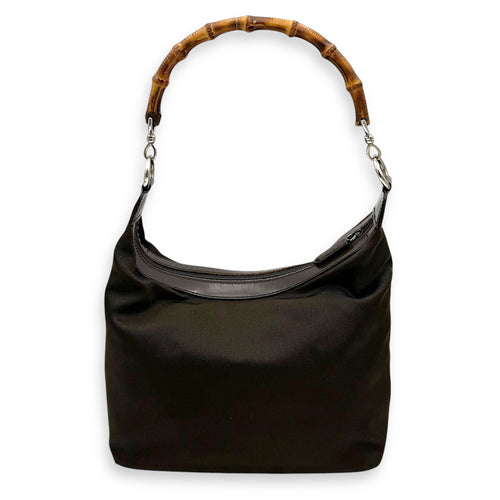 Gucci Bamboo Shoulder Bag Brown in Canvas, Silver hardware_2