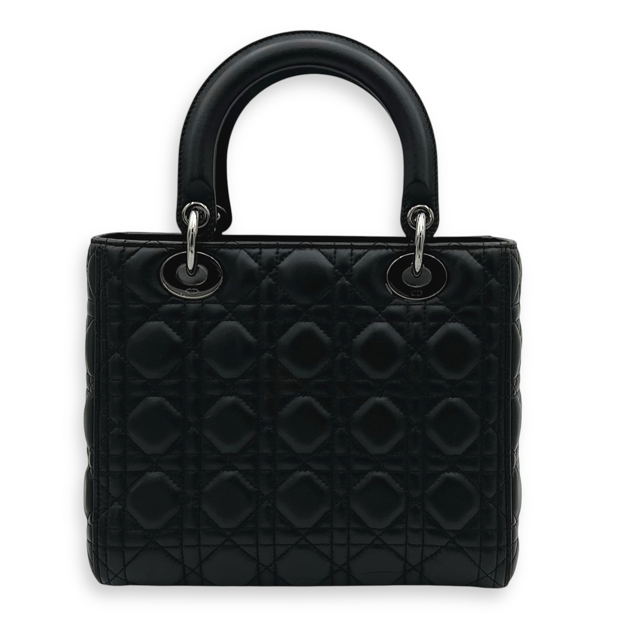 Christian Dior Lady Dior Medium Black Top Handle Bag in Calfskin, Gunmetal hardware_2