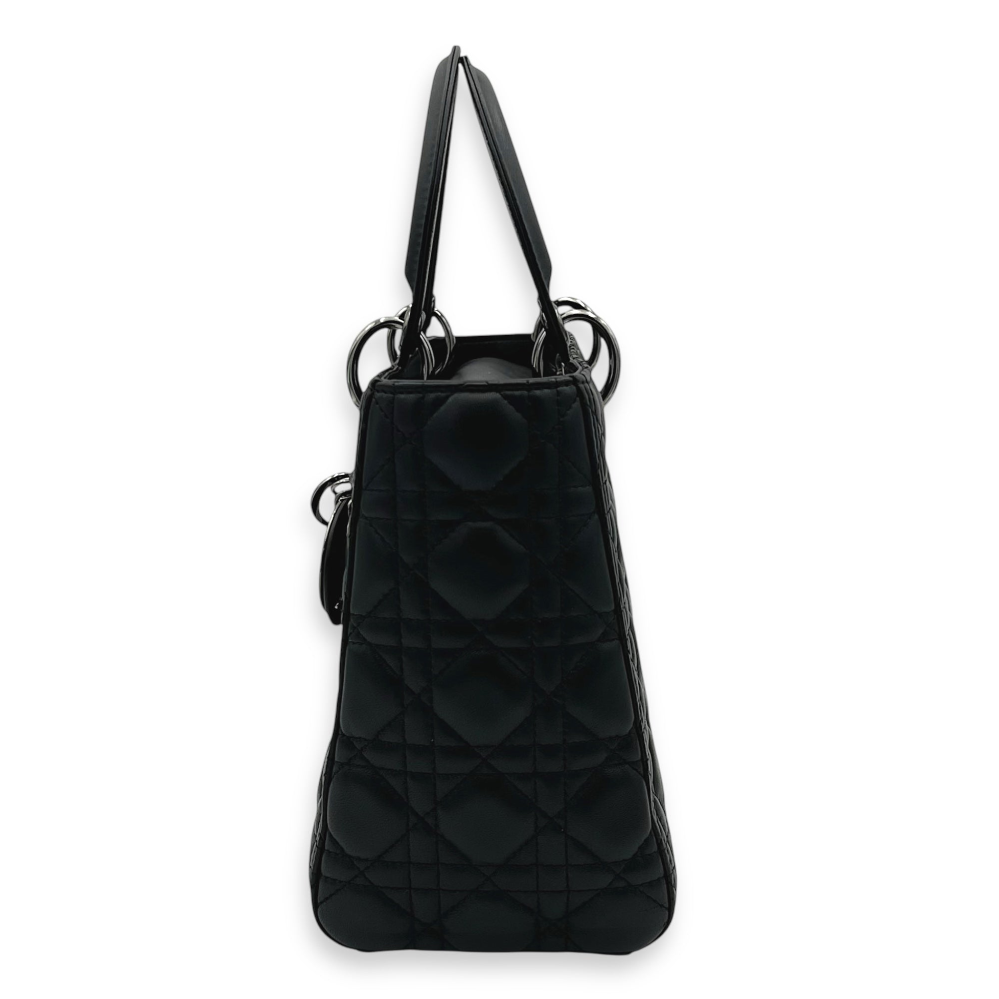 Christian Dior Lady Dior Medium Black Top Handle Bag in Calfskin, Gunmetal hardware_3