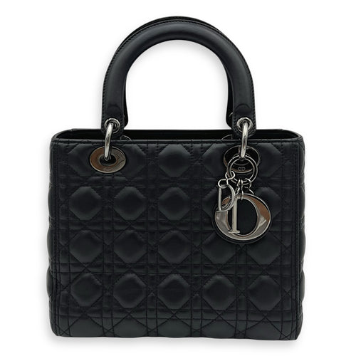 Christian Dior Lady Dior Medium Black Top Handle Bag in Calfskin, Gunmetal hardware_1
