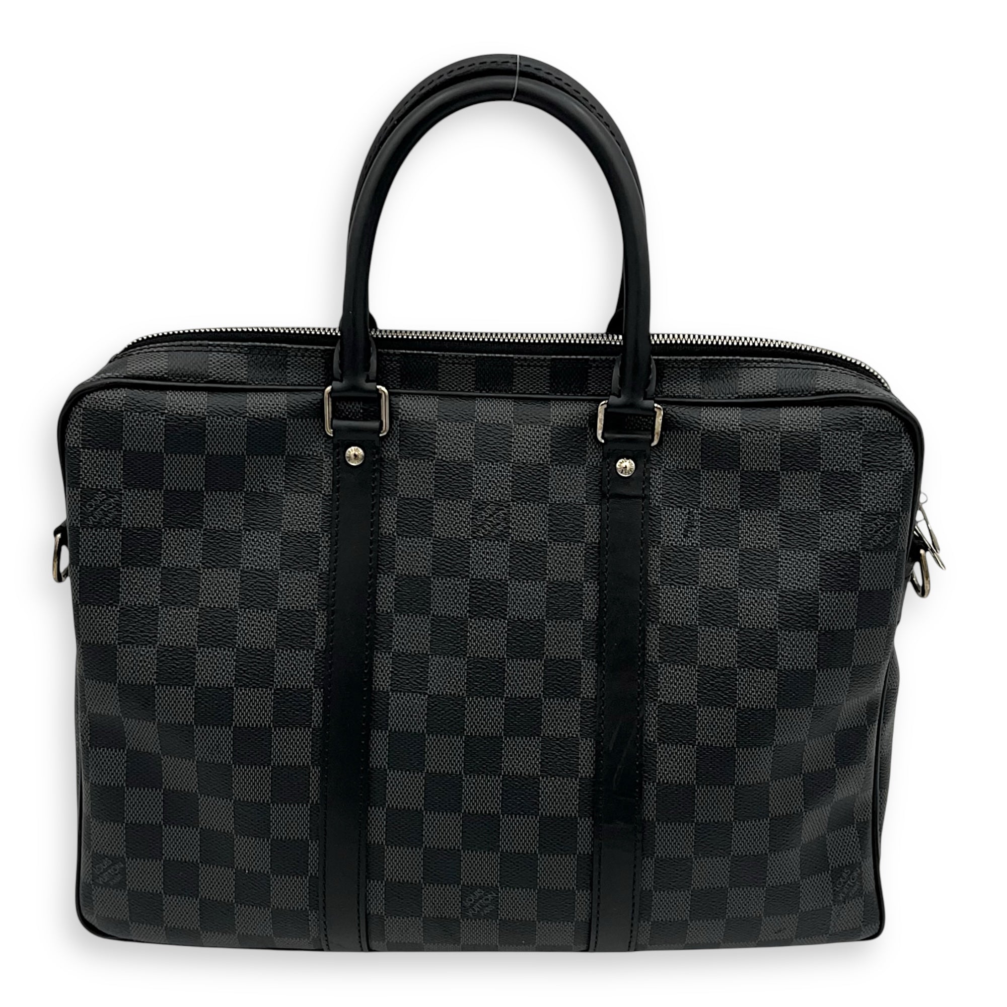 Louis Vuitton Porte Document Top Handle Bag Graphite in Coated Canvas, Silver hardware_2