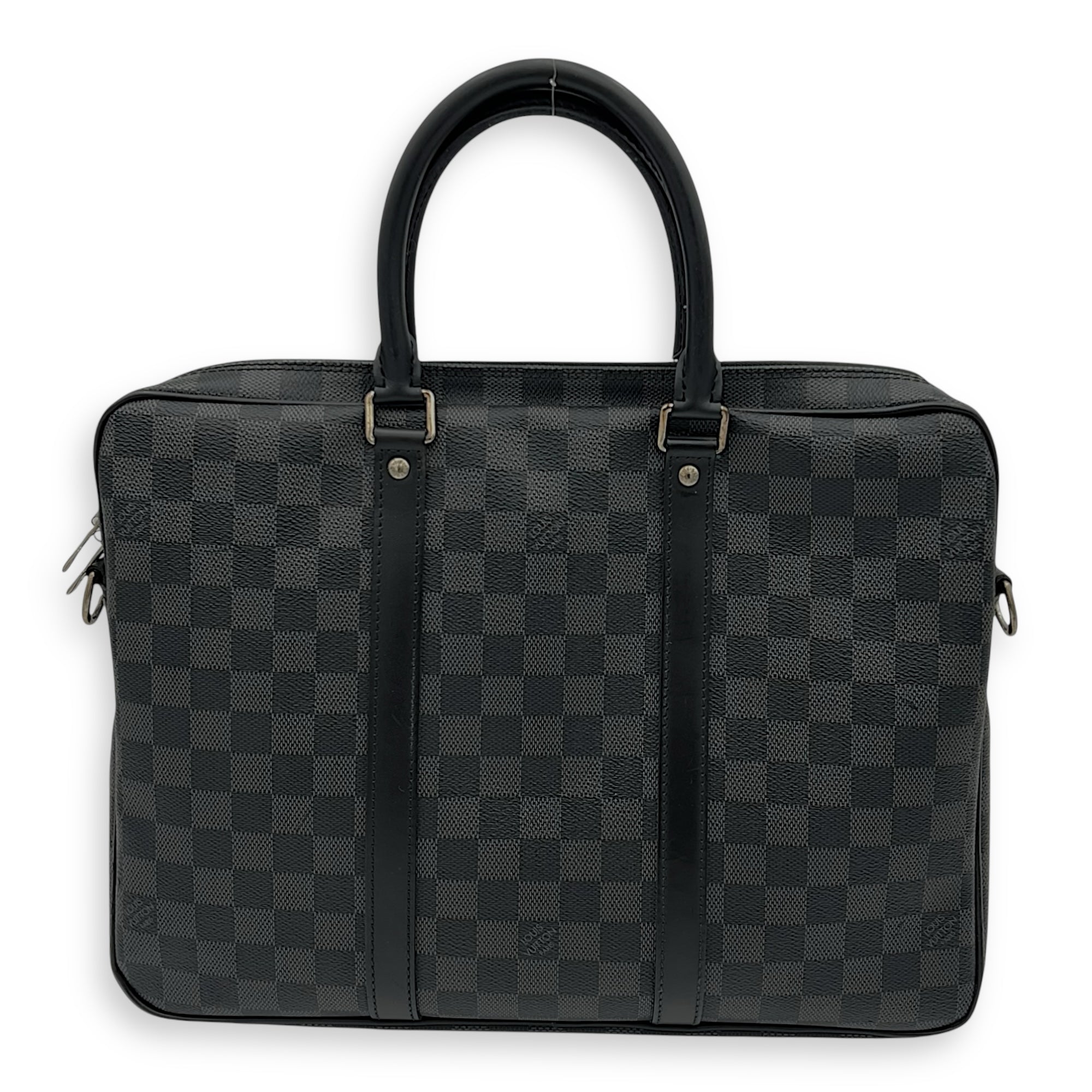 Louis Vuitton Porte Document Top Handle Bag Graphite in Coated Canvas, Silver hardware_1