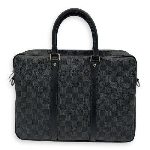 Louis Vuitton Porte Document Top Handle Bag Graphite in Coated Canvas, Silver hardware_1