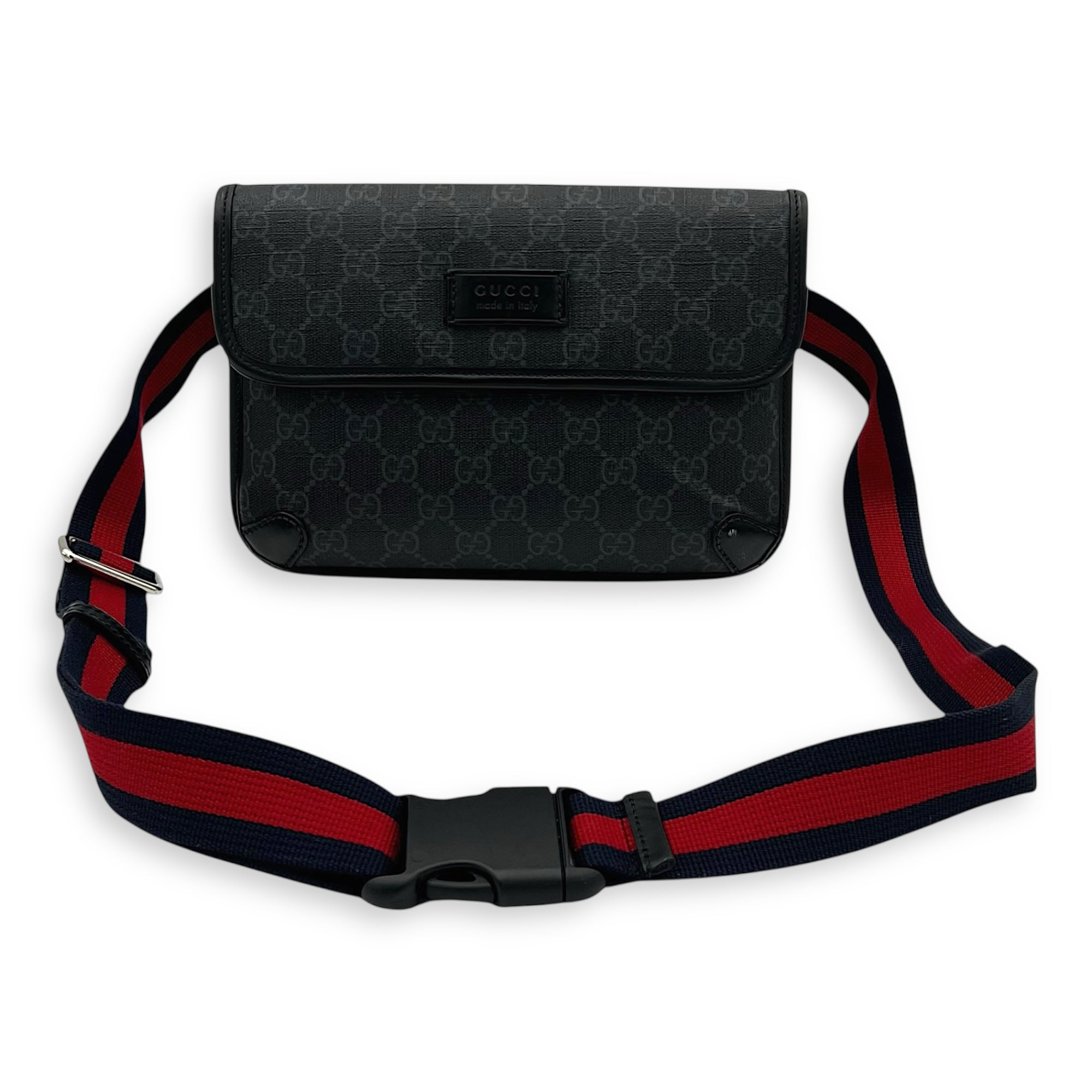 Gucci GG Supreme Belt Bag Black in Monogram Coated Canvas, Silver hardware_1