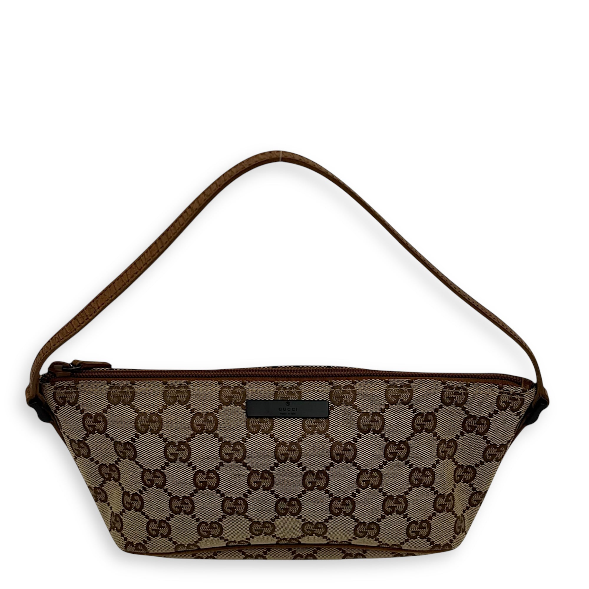 Gucci Boat Pochette Top Handle Bag Brown in Canvas, Gold hardware_1