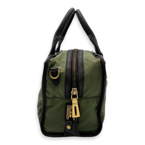 Prada Logo Top Handle Bag Green in Nylon, Gold hardware_4