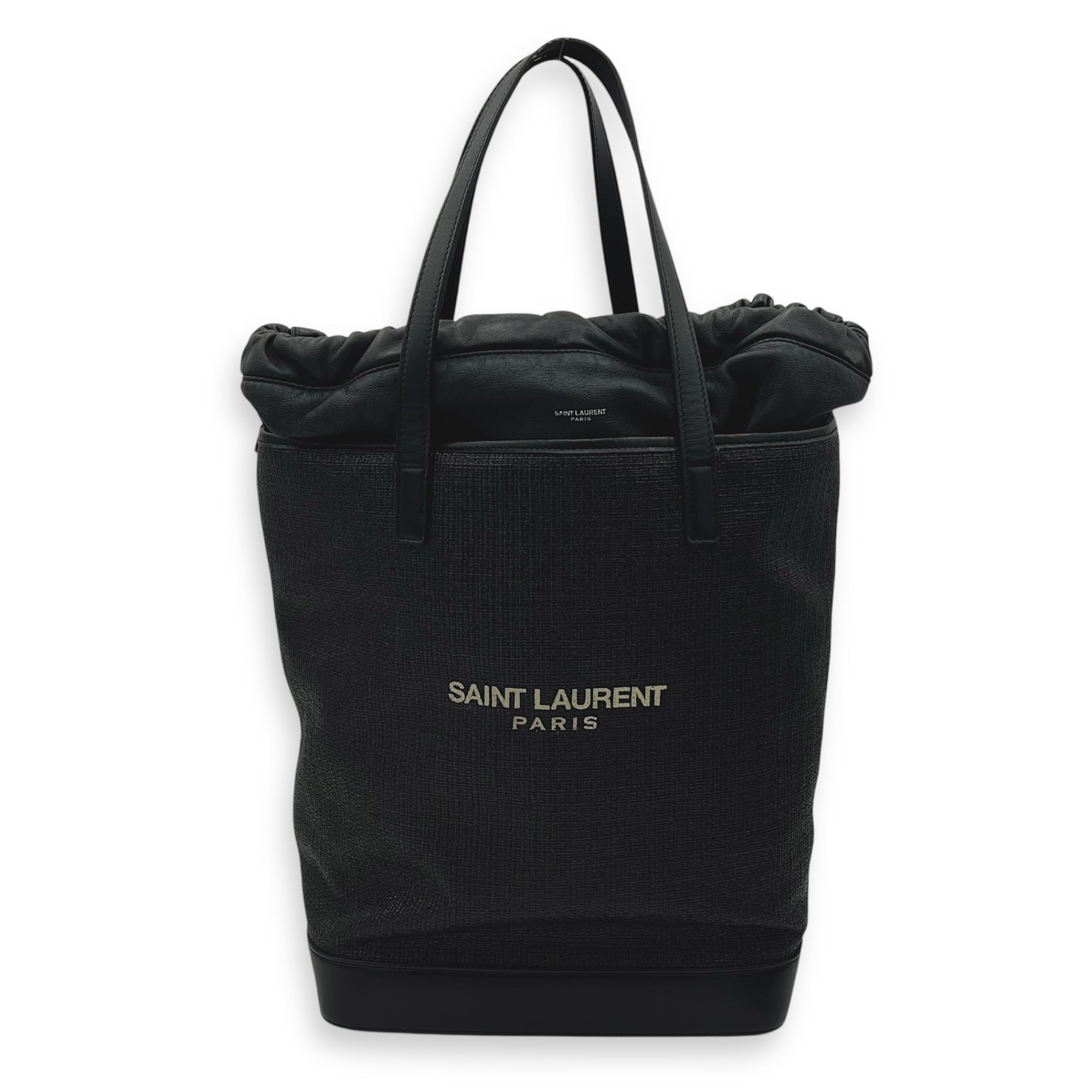 Saint Laurent Teddy Tote Bag Black in Raffia, Silver hardware_1