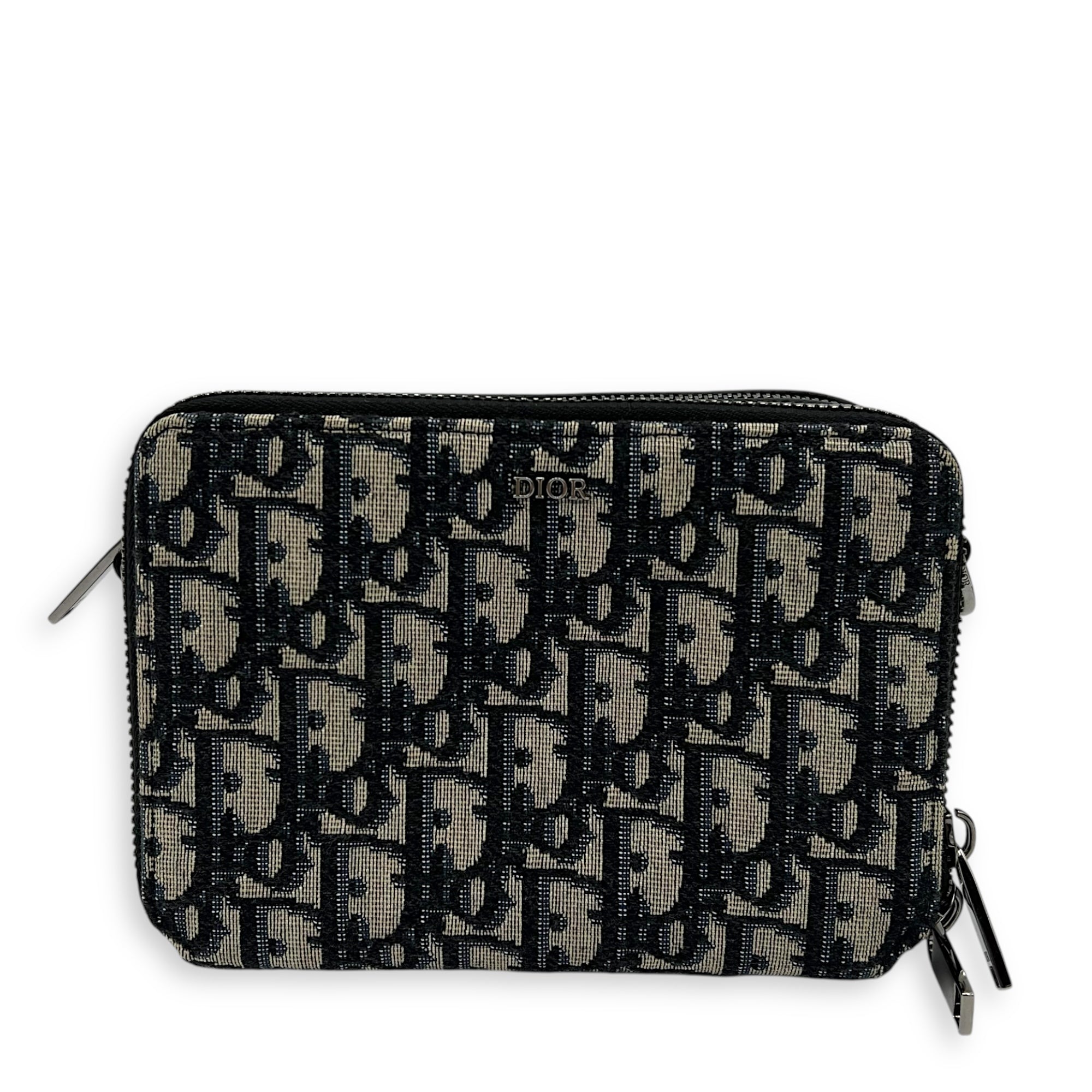Christian Dior Zipped Pouch Shoulder Bag Blue in Jacquard, Silver hardware_1