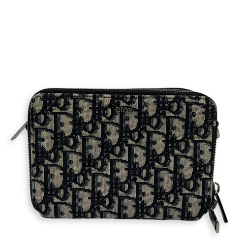 Christian Dior Zipped Pouch Shoulder Bag Blue in Jacquard, Silver hardware_1