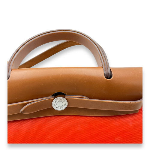 Hermès Herbag 31 Orange Mecano/ Ecru-beige/ Fauve Shoulder Bag in Toile, Palladium hardware_15