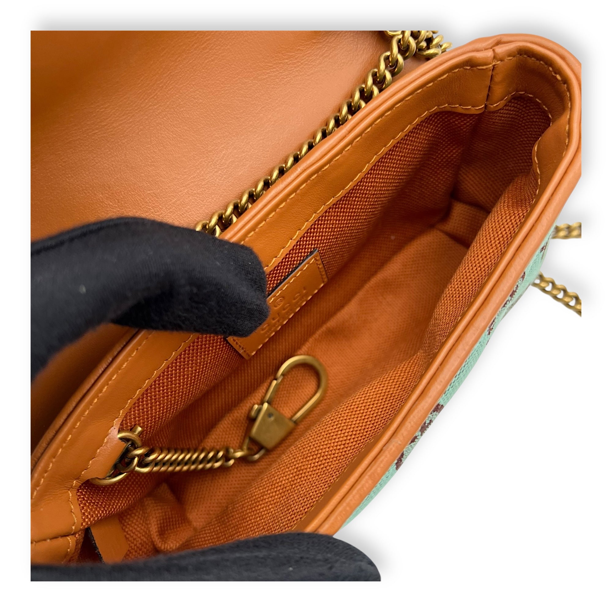 Gucci GG Marmont Crossbody Bag Super Mini Blue in Denim, Gold hardware_10