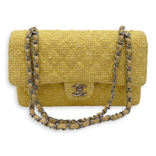 Chanel Classic Shoulder Bag Yellow in Tweed, Silver hardware_1
