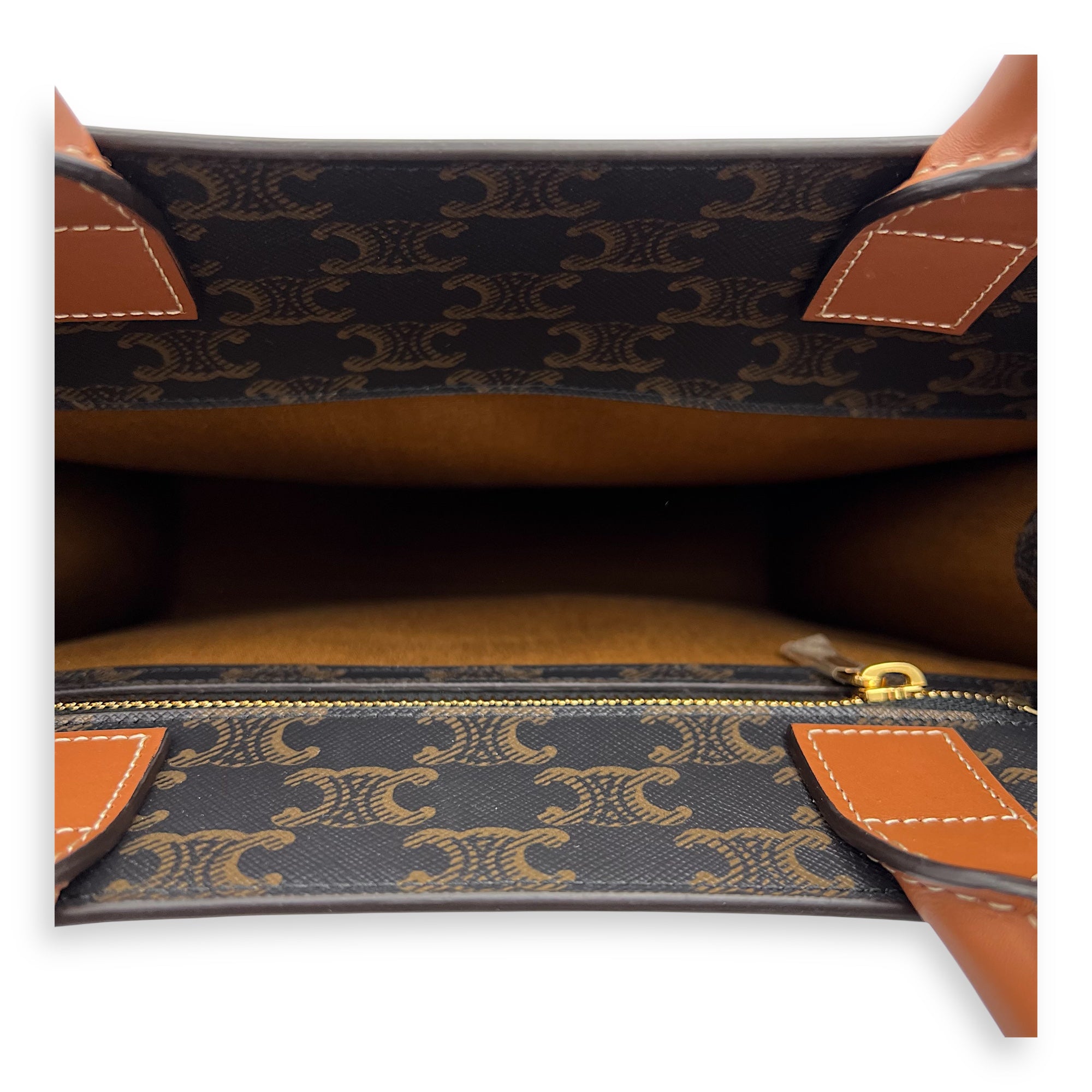 Celine Triomphe Top Handle Bag Brown in Coated Canvas, Gold hardware_1