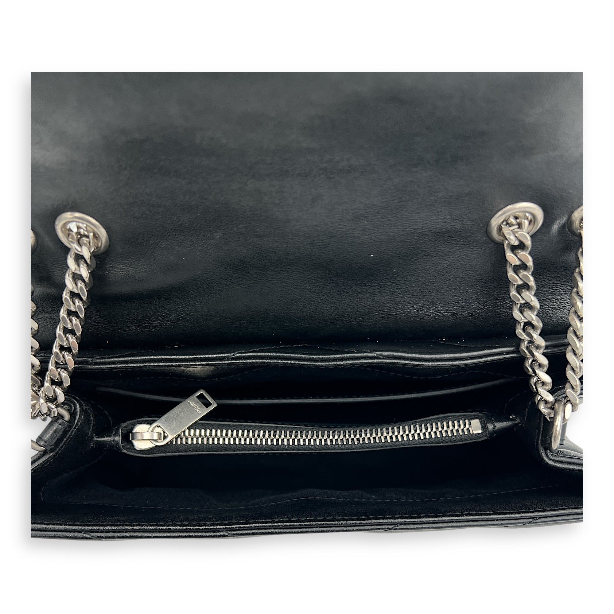 Saint Laurent Loulou Small Black Shoulder Bag in Calfskin, Silver hardware_6