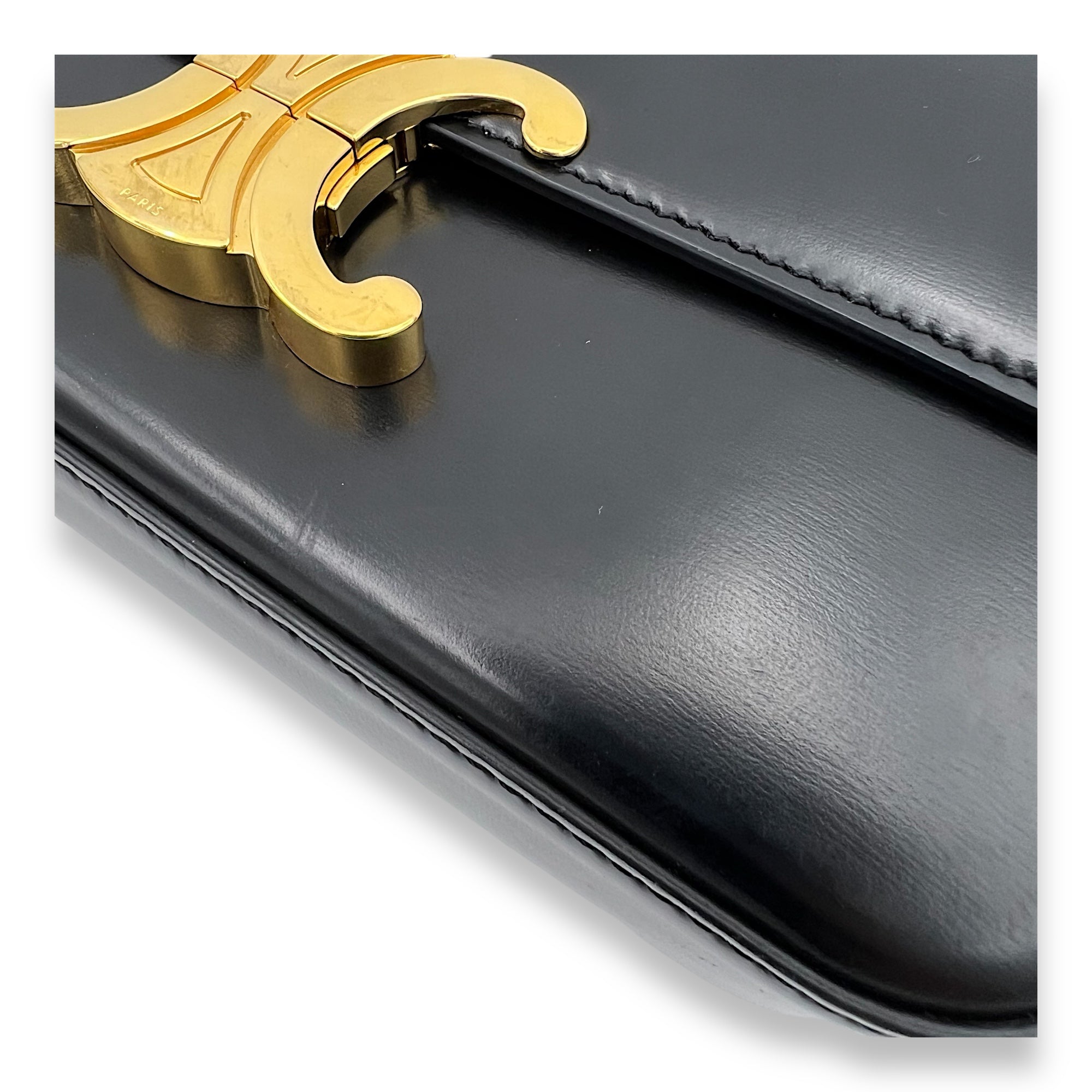 Celine Triomphe Claude Black Shoulder Bag in Calfskin, Gold hardware_10