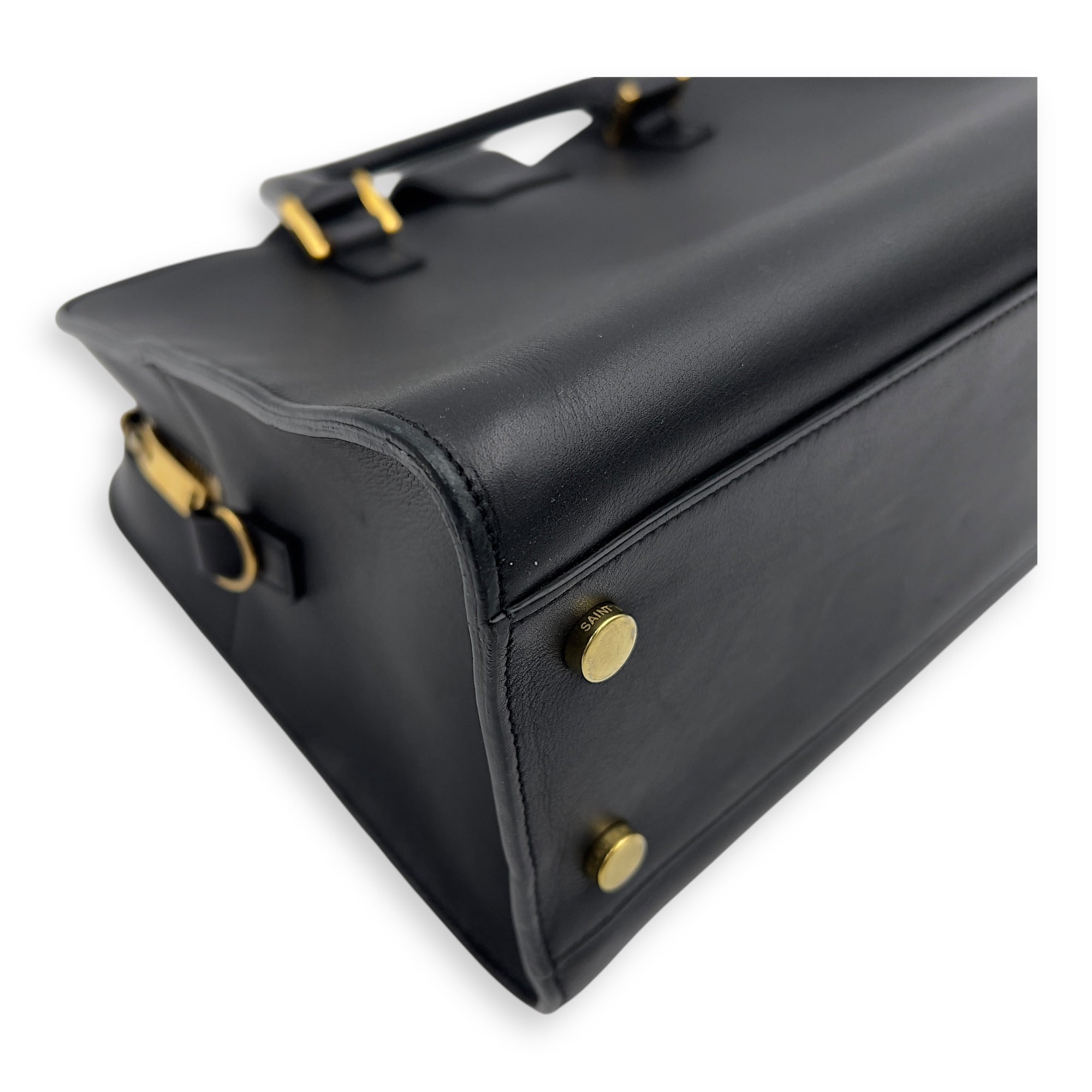 Saint Laurent Cabas Top Handle Bag Black in Calfskin, Gold hardware_9