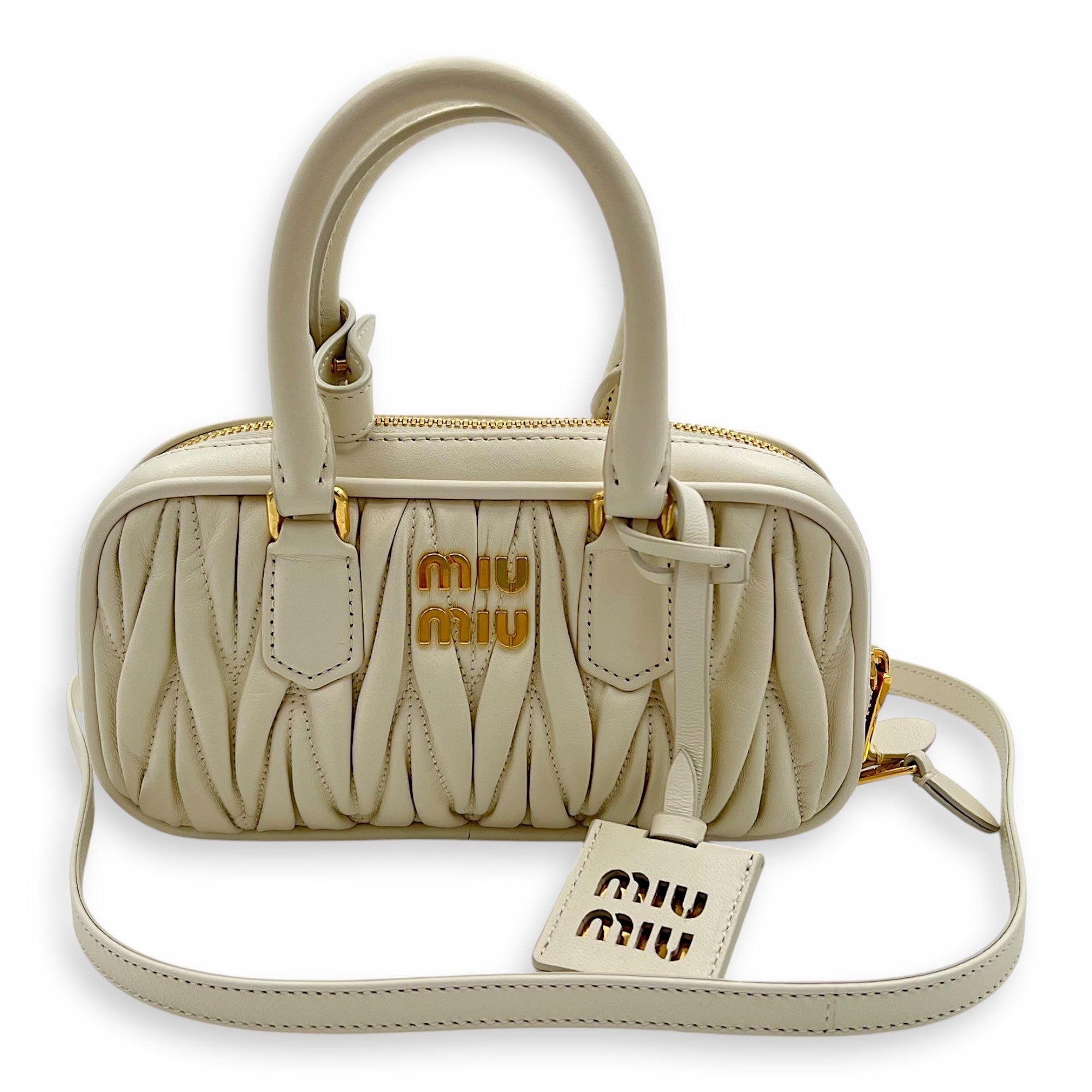 Miu Miu Arcadie Top Handle Bag White in Calfskin, Gold hardware_1
