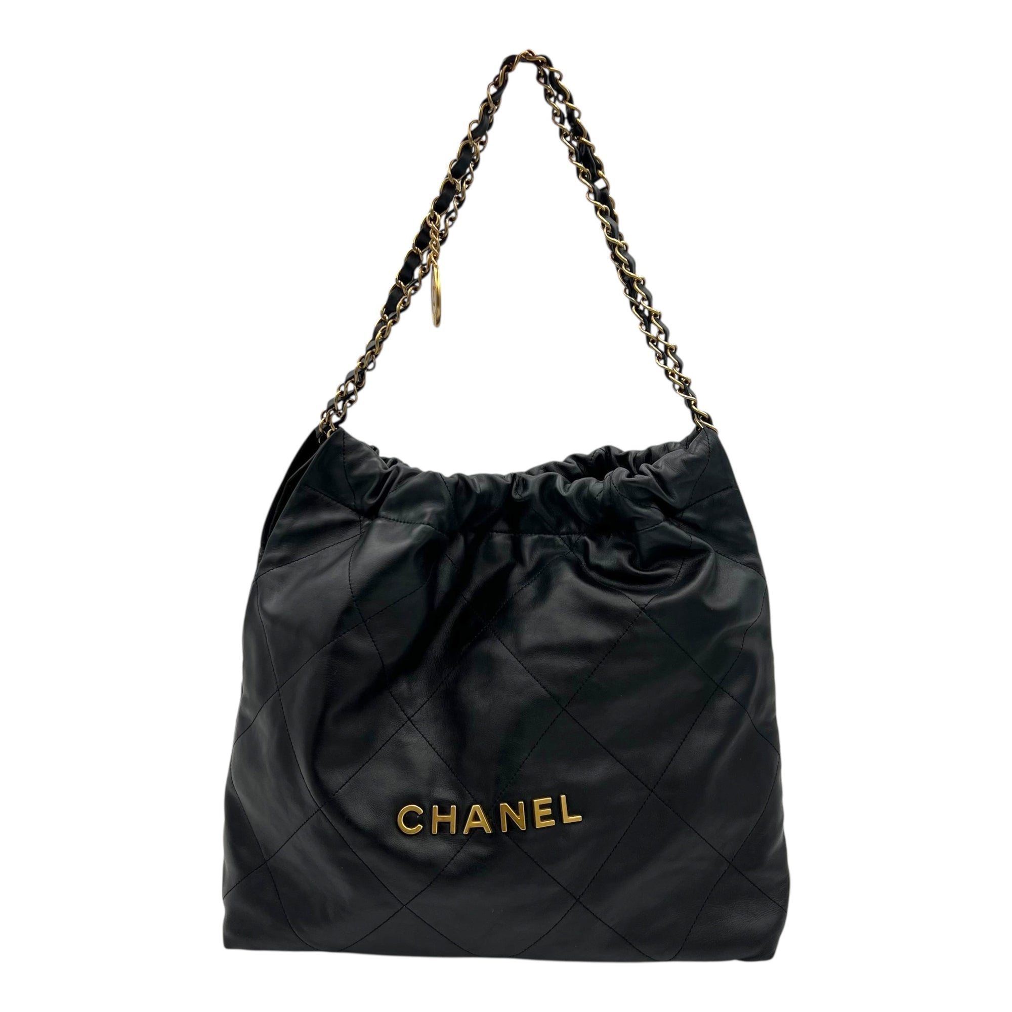 Chanel 22 Tote Shoulder Bag Black in Calfskin, Gold hardware_15
